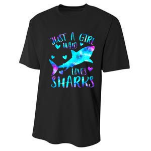 Just A Girl Who Loves Sharks Galaxy Shark Lover Theme Girls Performance Sprint T-Shirt