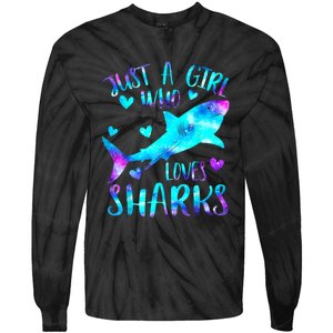 Just A Girl Who Loves Sharks Galaxy Shark Lover Theme Girls Tie-Dye Long Sleeve Shirt