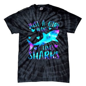 Just A Girl Who Loves Sharks Galaxy Shark Lover Theme Girls Tie-Dye T-Shirt