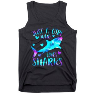 Just A Girl Who Loves Sharks Galaxy Shark Lover Theme Girls Tank Top