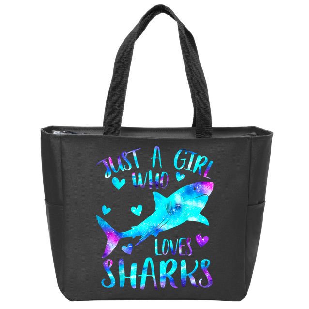 Just A Girl Who Loves Sharks Galaxy Shark Lover Theme Girls Zip Tote Bag
