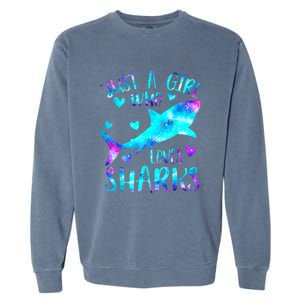 Just A Girl Who Loves Sharks Galaxy Shark Lover Theme Girls Garment-Dyed Sweatshirt