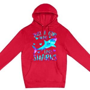 Just A Girl Who Loves Sharks Galaxy Shark Lover Theme Girls Premium Pullover Hoodie