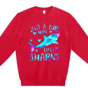 Just A Girl Who Loves Sharks Galaxy Shark Lover Theme Girls Premium Crewneck Sweatshirt