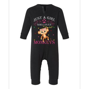 Just A Girl Who Loves Monkeys Cute Monkey Lover Kids Infant Fleece One Piece