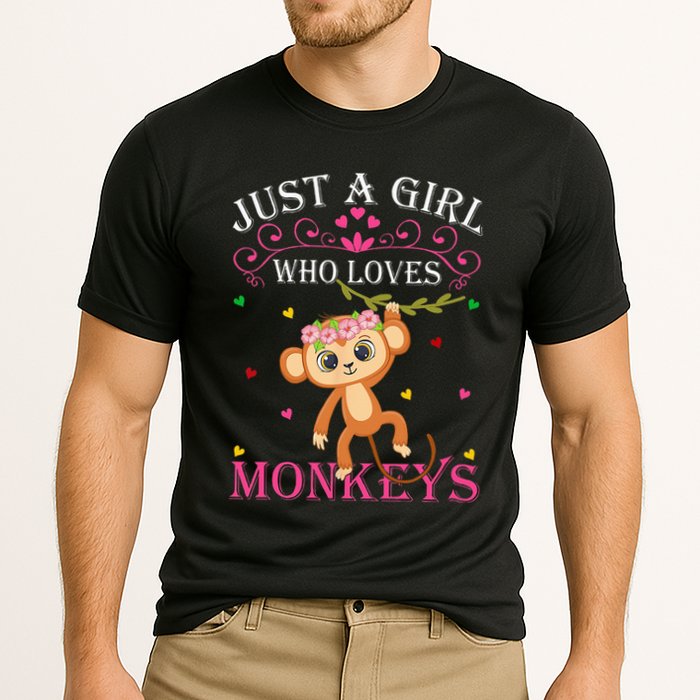 Just A Girl Who Loves Monkeys Cute Monkey Lover Kids Cooling Performance Crew T-Shirt