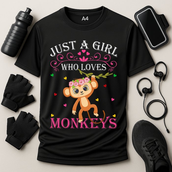 Just A Girl Who Loves Monkeys Cute Monkey Lover Kids Cooling Performance Crew T-Shirt