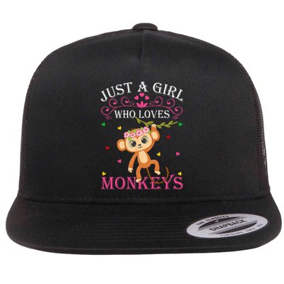 Just A Girl Who Loves Monkeys Cute Monkey Lover Kids Flatbill Hat