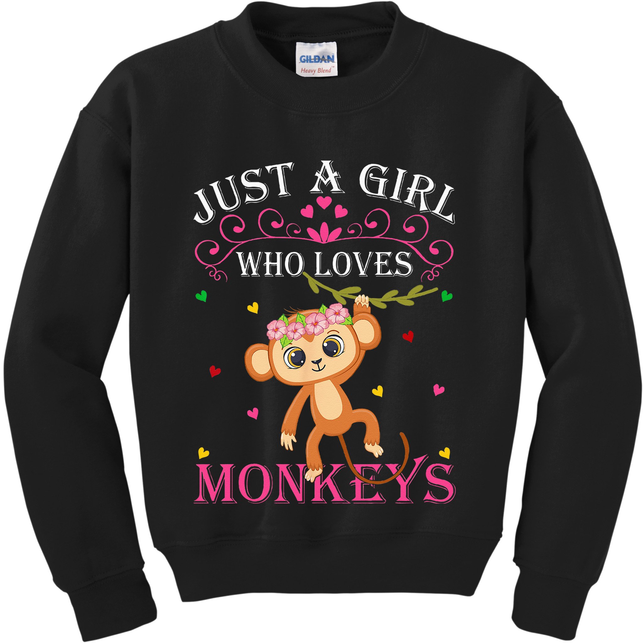 Just A Girl Who Loves Monkeys Cute Monkey Lover Kids Kids Sweatshirt