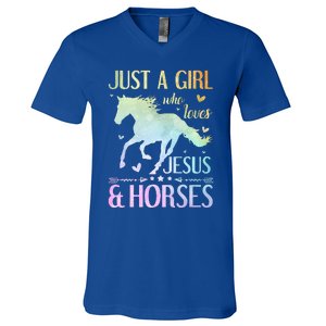 Jesus And Horses Horse Gifts V-Neck T-Shirt