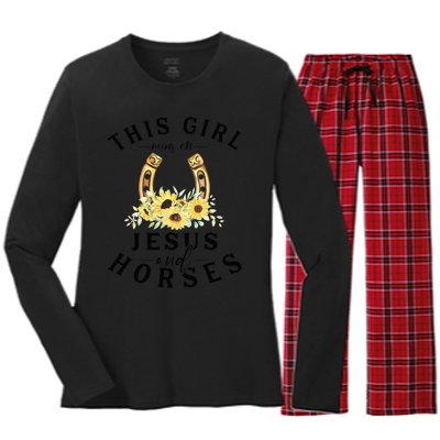 Jesus And Horses Horse Gifts For Christian Gifts Women's Long Sleeve Flannel Pajama Set 