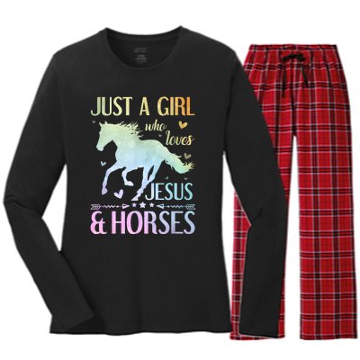 Jesus And Horses Horse Gifts For Women Tie Dye Women's Long Sleeve Flannel Pajama Set 