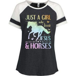 Jesus And Horses Horse Gifts Enza Ladies Jersey Colorblock Tee