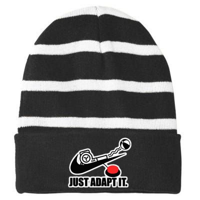 Just Adapt It Tick Design Striped Beanie with Solid Band