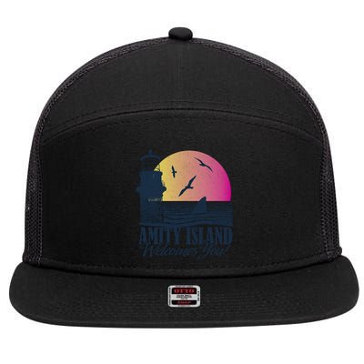 Jaws Amity Island Welcomes You Sunset Great Gift 7 Panel Mesh Trucker Snapback Hat