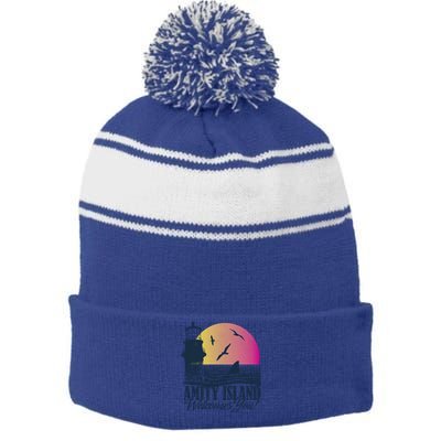 Jaws Amity Island Welcomes You Sunset Great Gift Stripe Pom Pom Beanie