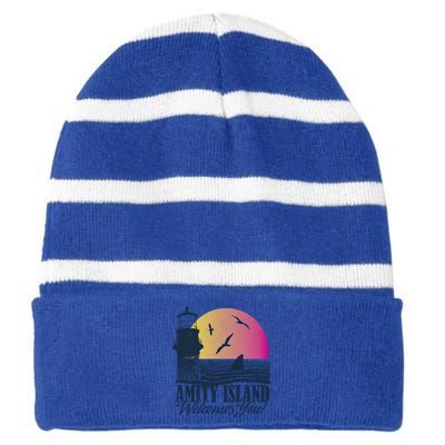 Jaws Amity Island Welcomes You Sunset Great Gift Striped Beanie with Solid Band