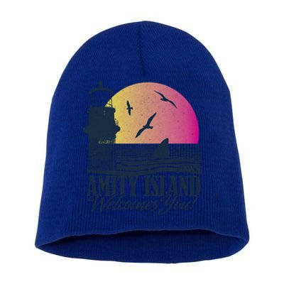 Jaws Amity Island Welcomes You Sunset Great Gift Short Acrylic Beanie