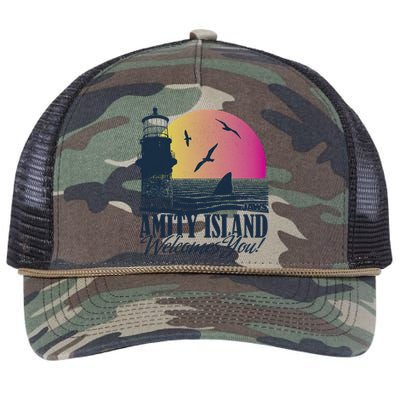 Jaws Amity Island Welcomes You Sunset Great Gift Retro Rope Trucker Hat Cap