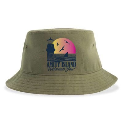 Jaws Amity Island Welcomes You Sunset Great Gift Sustainable Bucket Hat