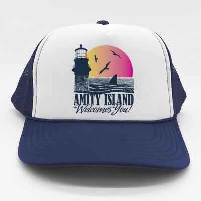 Jaws Amity Island Welcomes You Sunset Great Gift Trucker Hat