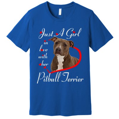 Just A In Love With Her Pitbull Terrier Valentines Day Cute Gift Premium T-Shirt