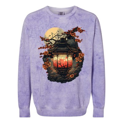 Japan Art Japanese Pagoda Lantern Sakura Blossom Aesthetic Colorblast Crewneck Sweatshirt