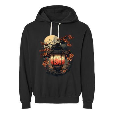 Japan Art Japanese Pagoda Lantern Sakura Blossom Aesthetic Garment-Dyed Fleece Hoodie