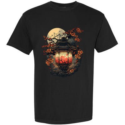 Japan Art Japanese Pagoda Lantern Sakura Blossom Aesthetic Garment-Dyed Heavyweight T-Shirt