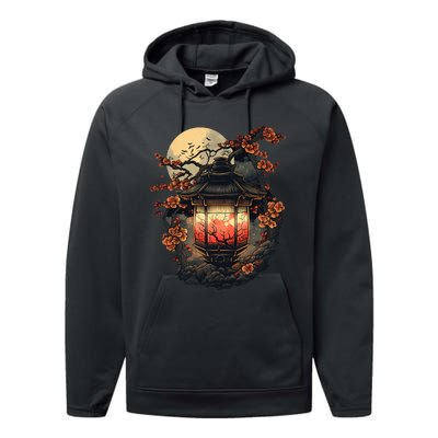 Japan Art Japanese Pagoda Lantern Sakura Blossom Aesthetic Performance Fleece Hoodie