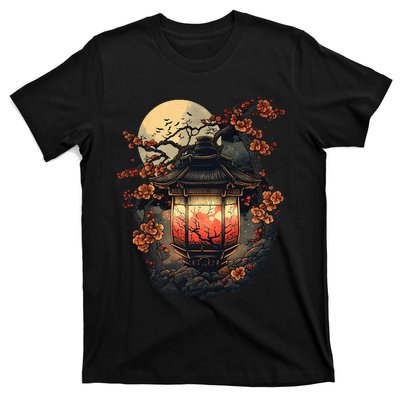 Japan Art Japanese Pagoda Lantern Sakura Blossom Aesthetic T-Shirt