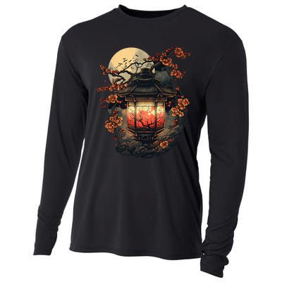 Japan Art Japanese Pagoda Lantern Sakura Blossom Aesthetic Cooling Performance Long Sleeve Crew