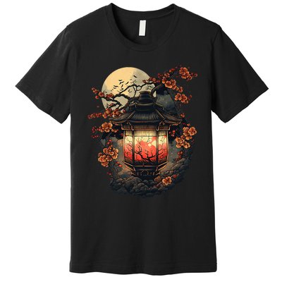 Japan Art Japanese Pagoda Lantern Sakura Blossom Aesthetic Premium T-Shirt