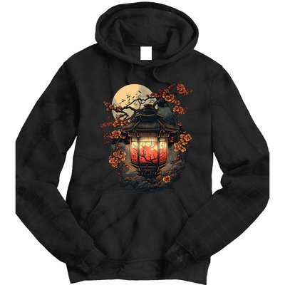 Japan Art Japanese Pagoda Lantern Sakura Blossom Aesthetic Tie Dye Hoodie