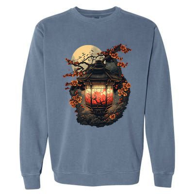 Japan Art Japanese Pagoda Lantern Sakura Blossom Aesthetic Garment-Dyed Sweatshirt