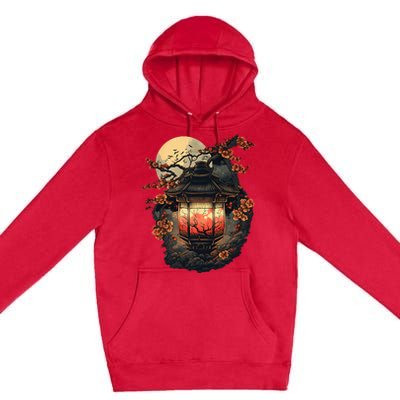 Japan Art Japanese Pagoda Lantern Sakura Blossom Aesthetic Premium Pullover Hoodie