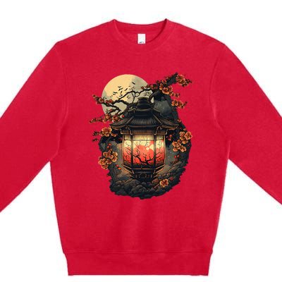 Japan Art Japanese Pagoda Lantern Sakura Blossom Aesthetic Premium Crewneck Sweatshirt