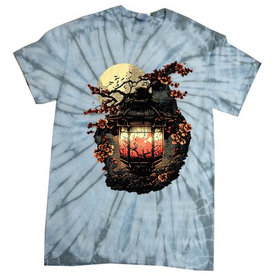 Japan Art Japanese Pagoda Lantern Sakura Blossom Aesthetic Tie-Dye T-Shirt