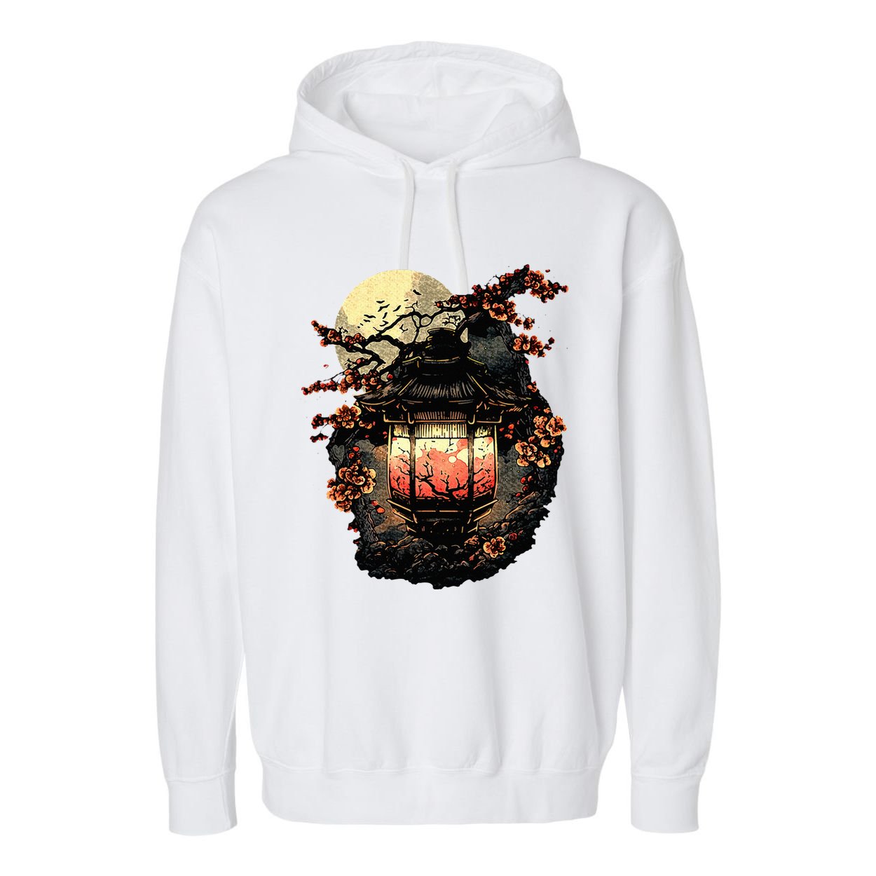 Japan Art Japanese Pagoda Lantern Sakura Blossom Aesthetic Garment-Dyed Fleece Hoodie