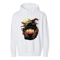 Japan Art Japanese Pagoda Lantern Sakura Blossom Aesthetic Garment-Dyed Fleece Hoodie