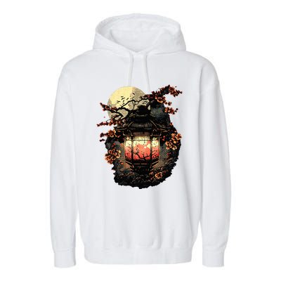 Japan Art Japanese Pagoda Lantern Sakura Blossom Aesthetic Garment-Dyed Fleece Hoodie