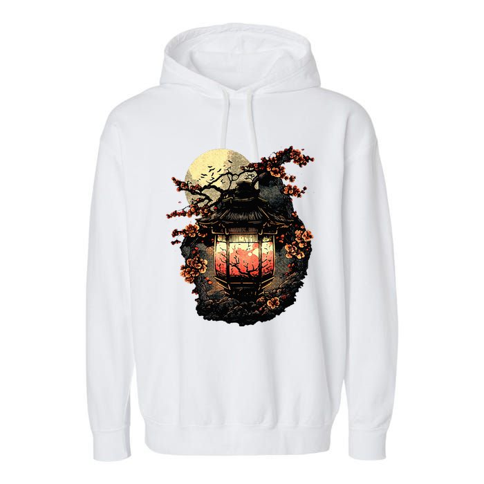 Japan Art Japanese Pagoda Lantern Sakura Blossom Aesthetic Garment-Dyed Fleece Hoodie