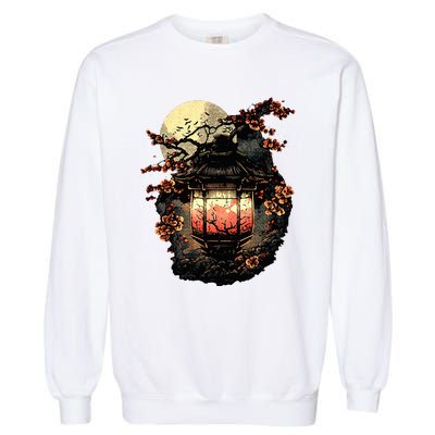 Japan Art Japanese Pagoda Lantern Sakura Blossom Aesthetic Garment-Dyed Sweatshirt