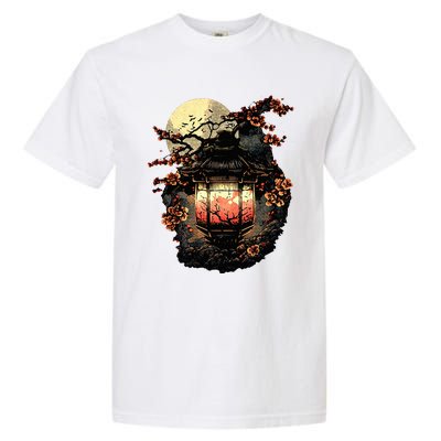 Japan Art Japanese Pagoda Lantern Sakura Blossom Aesthetic Garment-Dyed Heavyweight T-Shirt