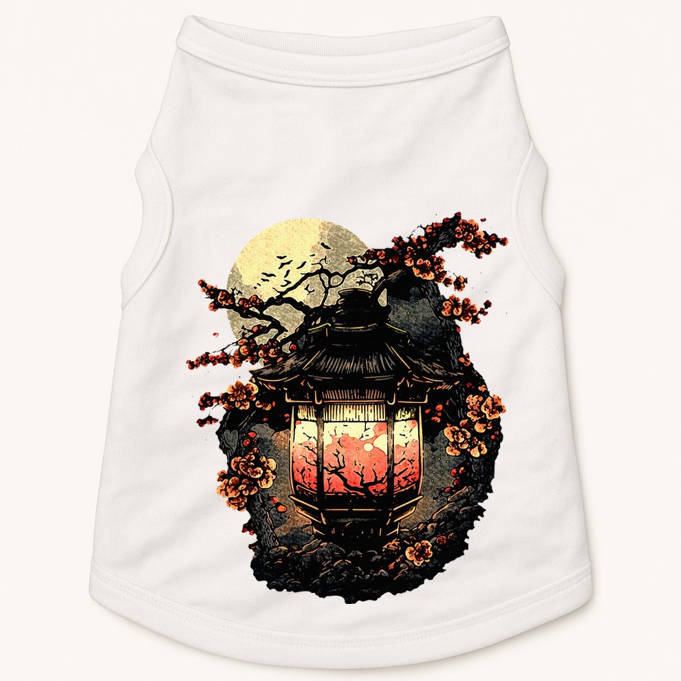 Japan Art Japanese Pagoda Lantern Sakura Blossom Aesthetic Doggie Tank