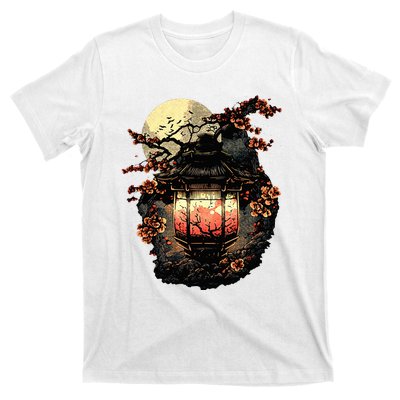 Japan Art Japanese Pagoda Lantern Sakura Blossom Aesthetic T-Shirt