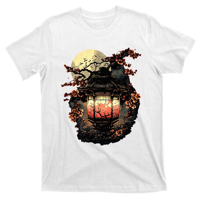 Japan Art Japanese Pagoda Lantern Sakura Blossom Aesthetic T-Shirt