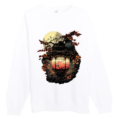 Japan Art Japanese Pagoda Lantern Sakura Blossom Aesthetic Premium Crewneck Sweatshirt