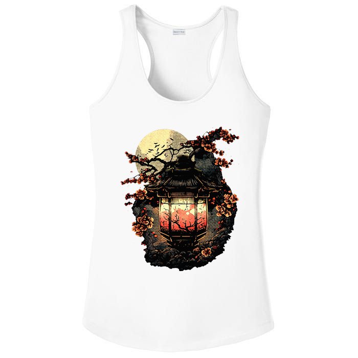 Japan Art Japanese Pagoda Lantern Sakura Blossom Aesthetic Ladies PosiCharge Competitor Racerback Tank