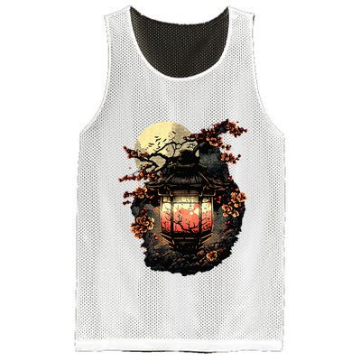 Japan Art Japanese Pagoda Lantern Sakura Blossom Aesthetic Mesh Reversible Basketball Jersey Tank
